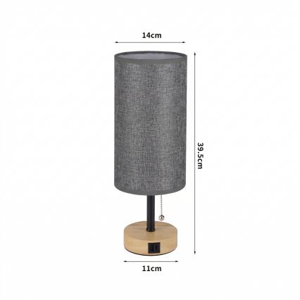 Brilagi - Stolná lampa s USB portom TABLON 1xE27/25W/230V dub/čierna/sivá