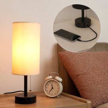 Brilagi - Stolná lampa so USB portom TABLON 1xE27/25W/230V čierna/krémová