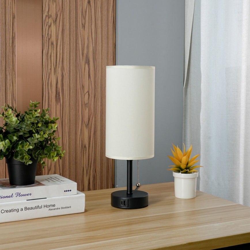 Brilagi - Stolná lampa so USB portom TABLON 1xE27/25W/230V čierna/krémová