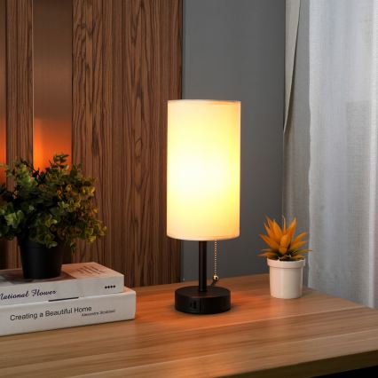 Brilagi - Stolná lampa so USB portom TABLON 1xE27/25W/230V čierna/krémová