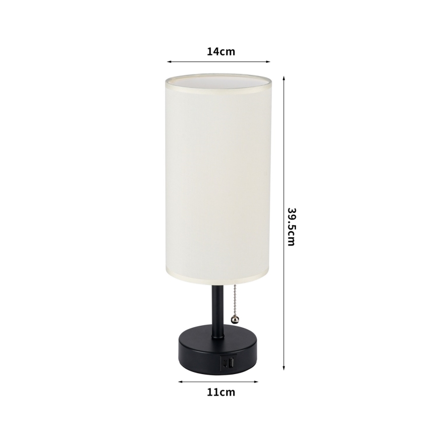 Brilagi - Stolná lampa so USB portom TABLON 1xE27/25W/230V čierna/krémová