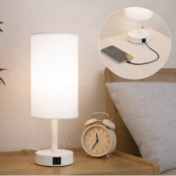 Brilagi - Stolná lampa TABLON s USB portom 1xE27/25W/230V, biela