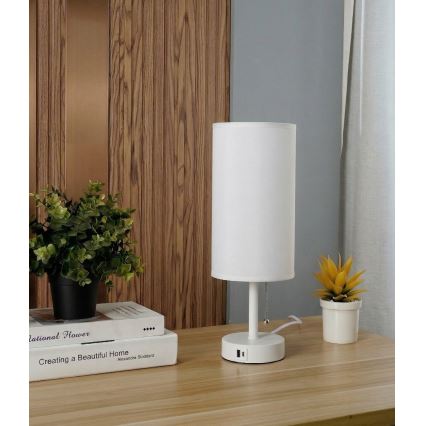 Brilagi - Stolná lampa TABLON s USB portom 1xE27/25W/230V, biela