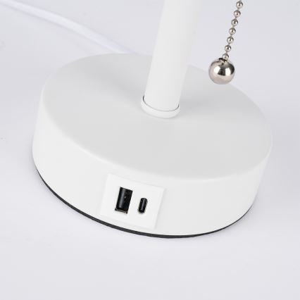 Brilagi - Stolná lampa TABLON s USB portom 1xE27/25W/230V, biela