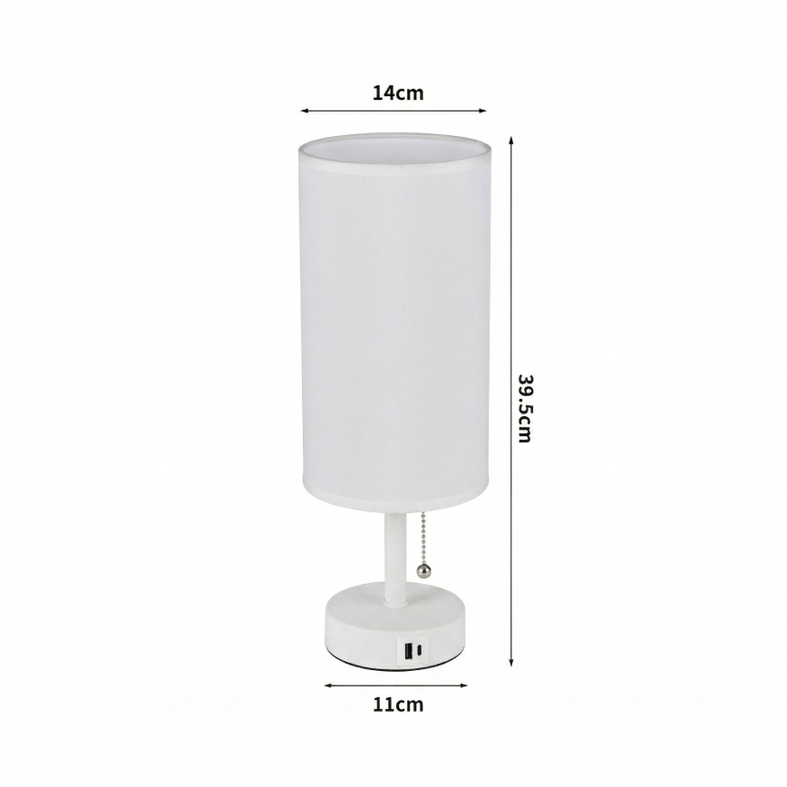Brilagi - Stolná lampa TABLON s USB portom 1xE27/25W/230V, biela
