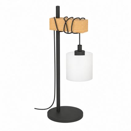 BRILAGI - Stolná lampa WOOD GLASS 1xE27/40W/230V hnedá/čierna/biela