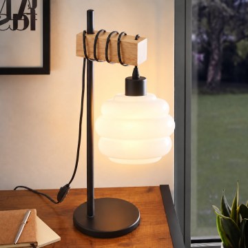 BRILAGI - Stolná lampa WOOD GLASS 1xE27/40W/230V hnedá/čierna/biela