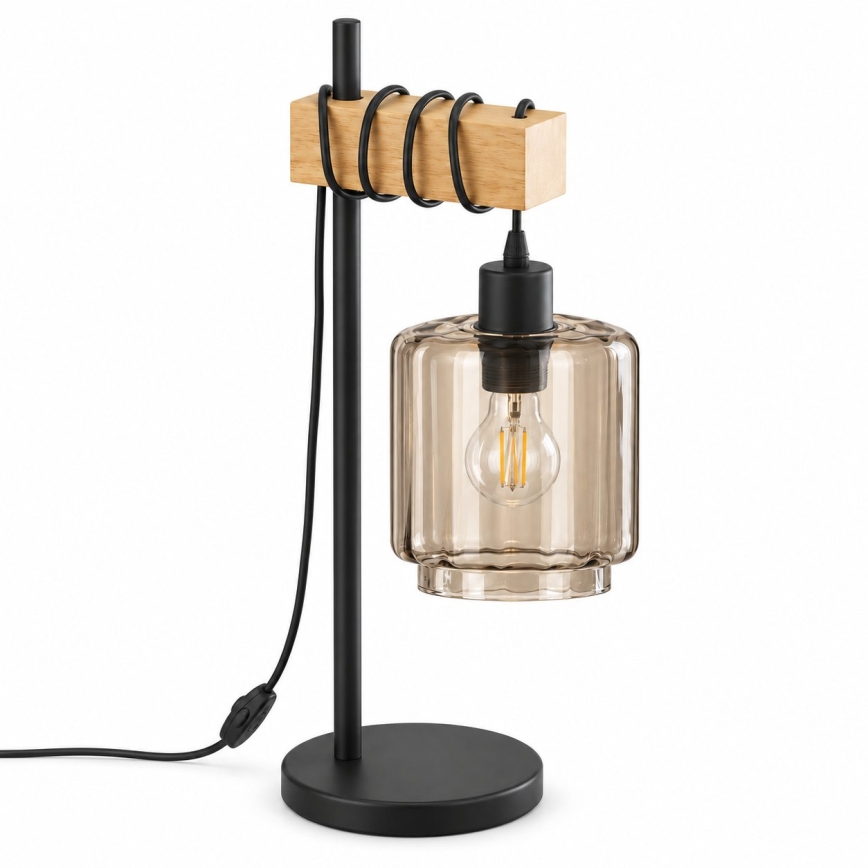 BRILAGI - Stolná lampa WOOD GLASS 1xE27/40W/230V hnedá/čierna/dymová béžová