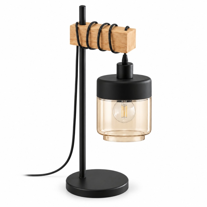 BRILAGI - Stolná lampa WOOD GLASS 1xE27/40W/230V hnedá/čierna/dymová béžová
