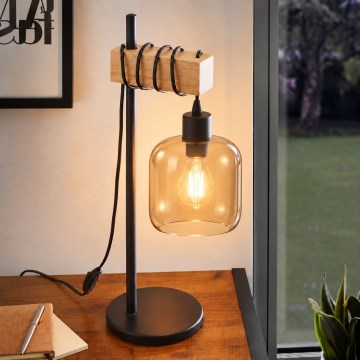 BRILAGI - Stolná lampa WOOD GLASS 1xE27/40W/230V hnedá/čierna/dymová hnedá