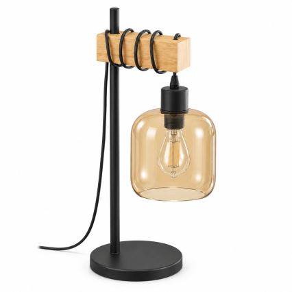 BRILAGI - Stolná lampa WOOD GLASS 1xE27/40W/230V hnedá/čierna/dymová hnedá