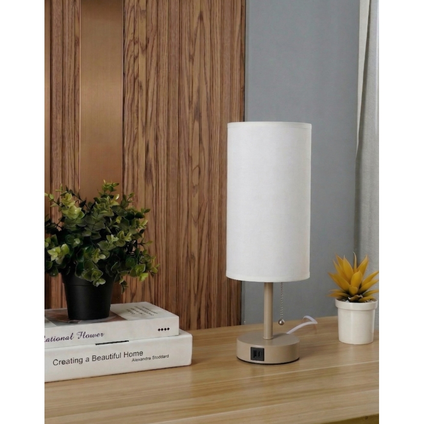 Brilagi - Stolová lampa s USB portom TABLON 1xE27/25W/230V béžová/biela