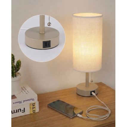 Brilagi - Stolová lampa s USB portom TABLON 1xE27/25W/230V béžová/biela