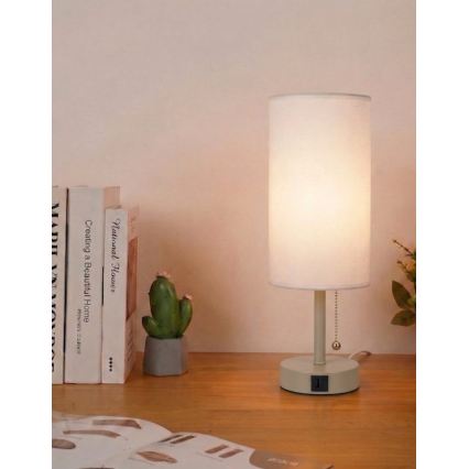 Brilagi - Stolová lampa s USB portom TABLON 1xE27/25W/230V béžová/biela