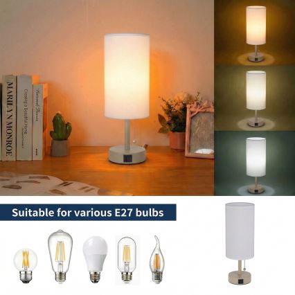 Brilagi - Stolová lampa s USB portom TABLON 1xE27/25W/230V béžová/biela