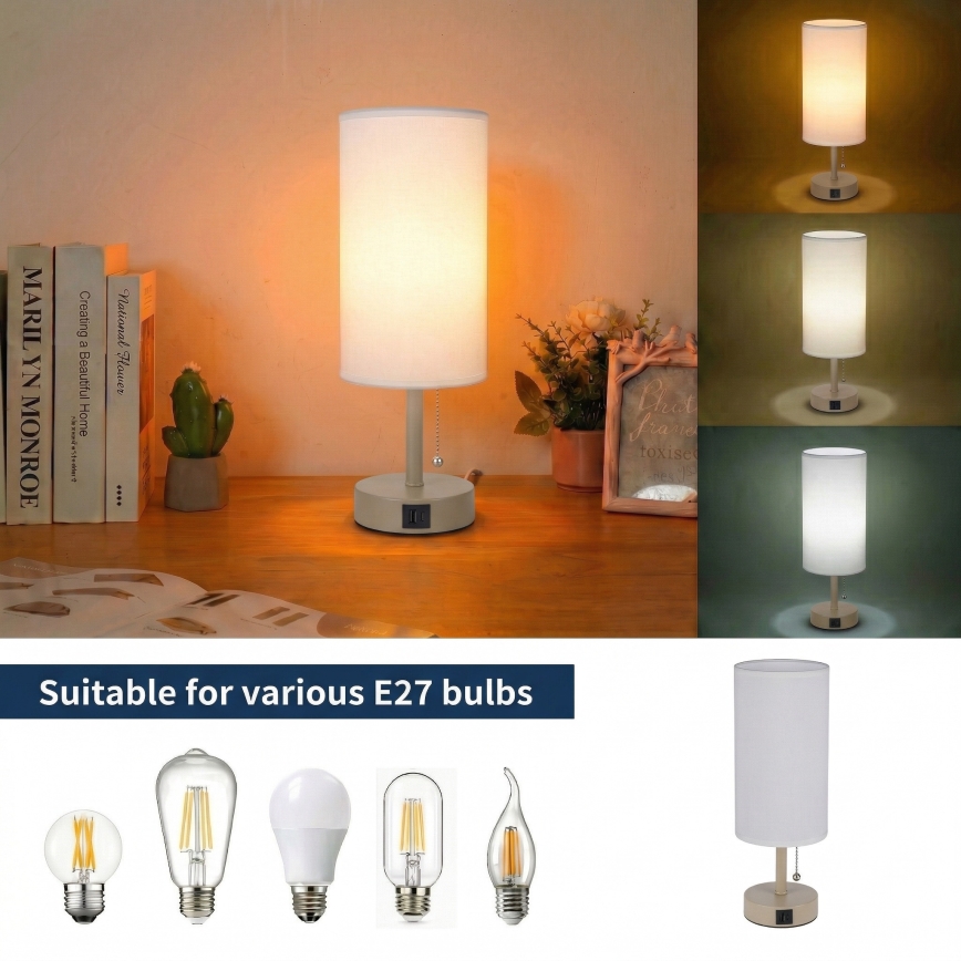 Brilagi - Stolová lampa s USB portom TABLON 1xE27/25W/230V béžová/biela