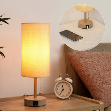 Brilagi - Stolová lampa s USB portom TABLON 1xE27/25W/230V béžová