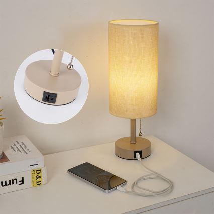 Brilagi - Stolová lampa s USB portom TABLON 1xE27/25W/230V béžová