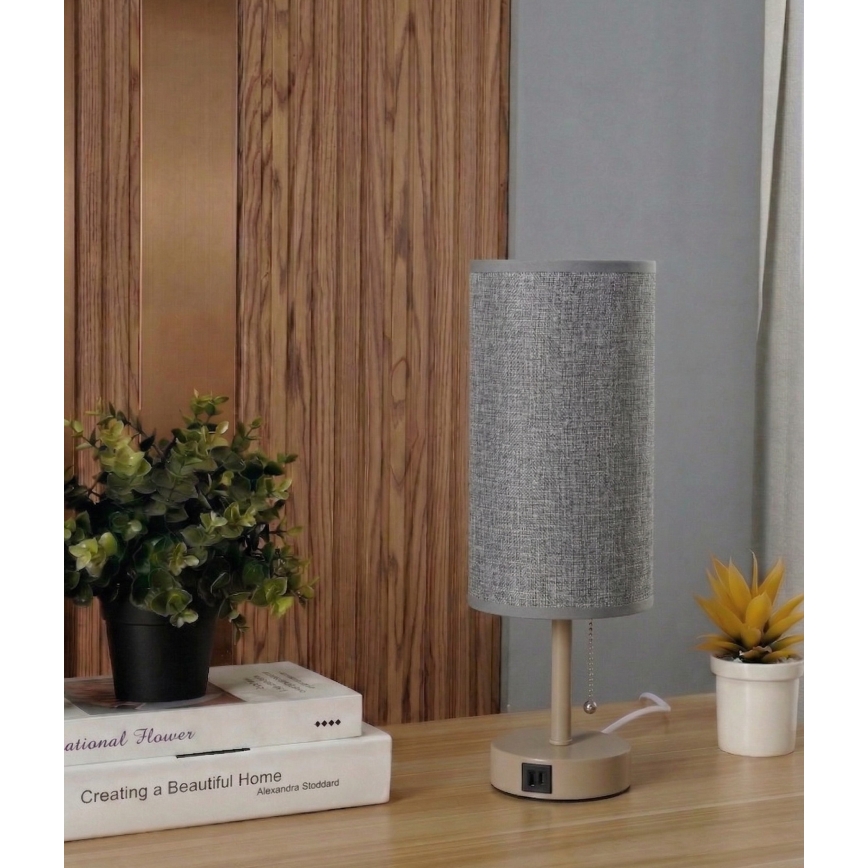 Brilagi - Stolová lampa s USB portom TABLON 1xE27/25W/230V béžová/sivá