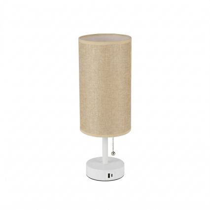 Brilagi - Stolová lampa s USB portom TABLON 1xE27/25W/230V biela/béžová