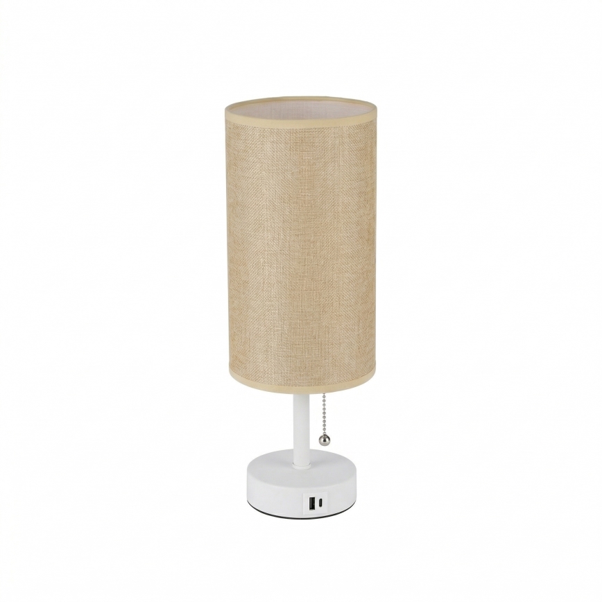 Brilagi - Stolová lampa s USB portom TABLON 1xE27/25W/230V biela/béžová