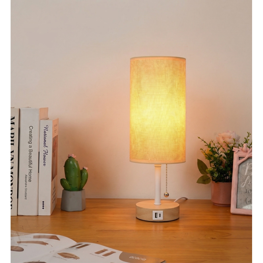 Brilagi - Stolová lampa s USB portom TABLON 1xE27/25W/230V biela/béžová