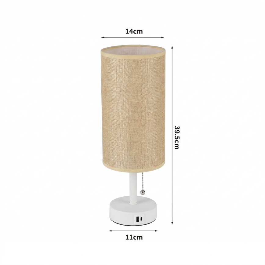 Brilagi - Stolová lampa s USB portom TABLON 1xE27/25W/230V biela/béžová