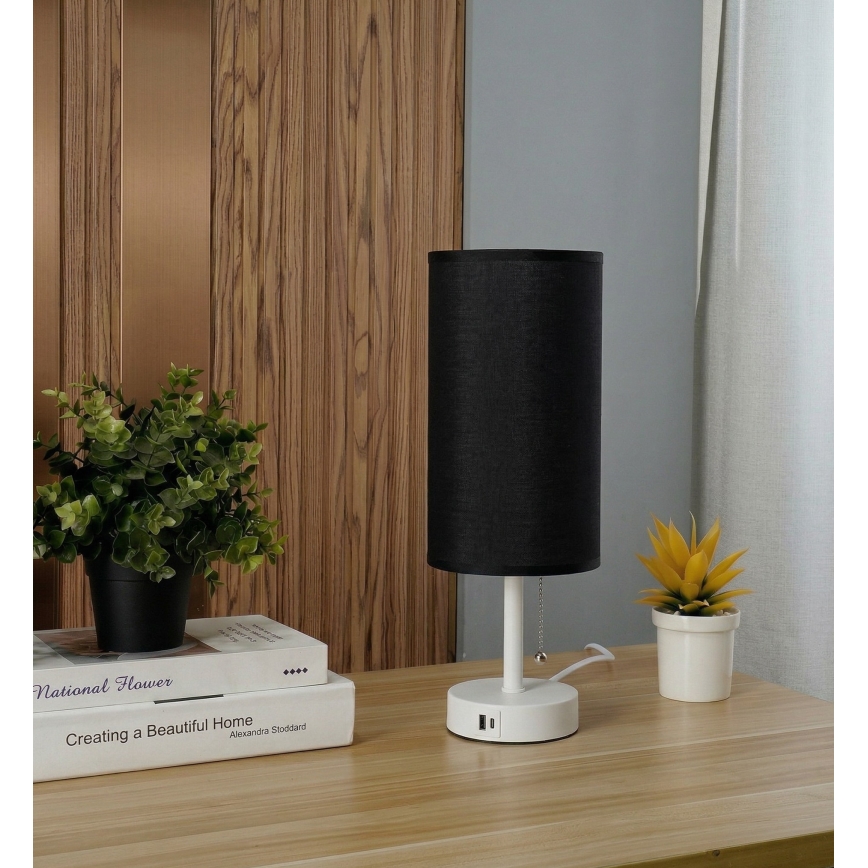 Brilagi - Stolová lampa s USB portom TABLON 1xE27/25W/230V biela/čierna
