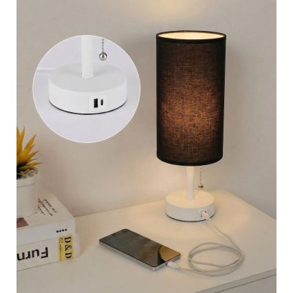 Brilagi - Stolová lampa s USB portom TABLON 1xE27/25W/230V biela/čierna