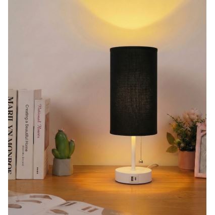 Brilagi - Stolová lampa s USB portom TABLON 1xE27/25W/230V biela/čierna