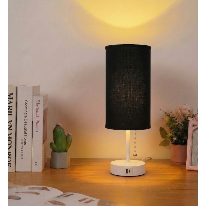 Brilagi - Stolová lampa s USB portom TABLON 1xE27/25W/230V biela/čierna