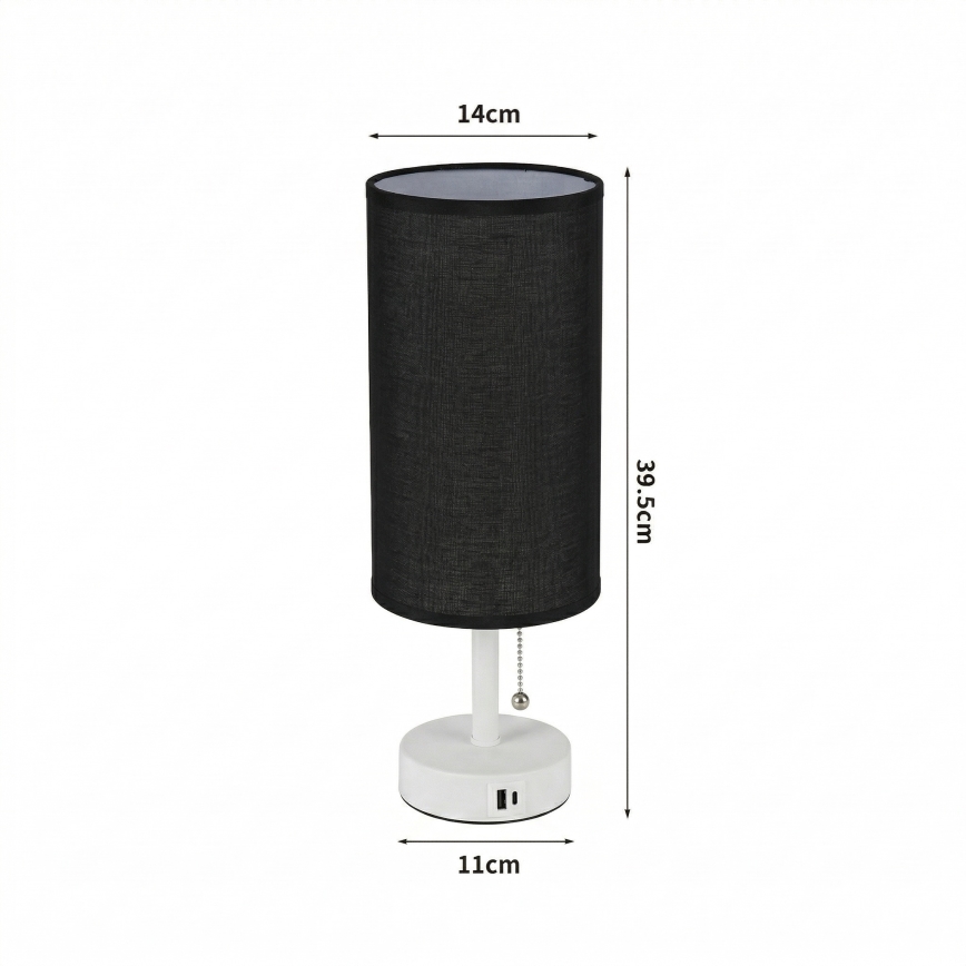 Brilagi - Stolová lampa s USB portom TABLON 1xE27/25W/230V biela/čierna