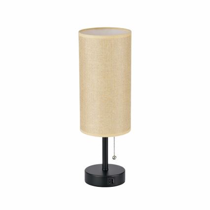 Brilagi - Stolová lampa s USB portom TABLON 1xE27/25W/230V čierna/béžová