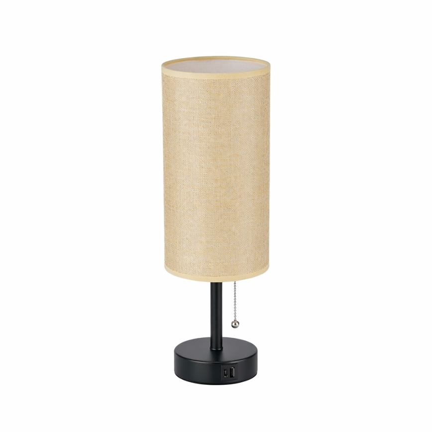 Brilagi - Stolová lampa s USB portom TABLON 1xE27/25W/230V čierna/béžová