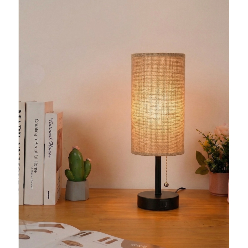 Brilagi - Stolová lampa s USB portom TABLON 1xE27/25W/230V čierna/béžová