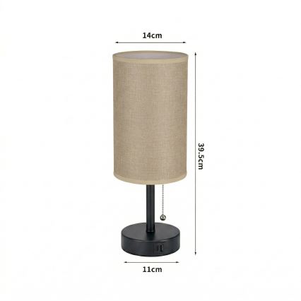 Brilagi - Stolová lampa s USB portom TABLON 1xE27/25W/230V čierna/béžová