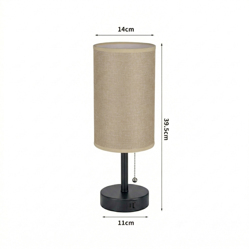 Brilagi - Stolová lampa s USB portom TABLON 1xE27/25W/230V čierna/béžová