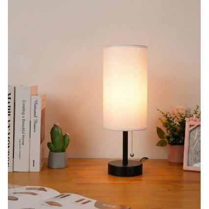 Brilagi - Stolová lampa s USB portom TABLON 1xE27/25W/230V čierna/biela