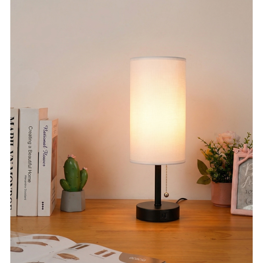 Brilagi - Stolová lampa s USB portom TABLON 1xE27/25W/230V čierna/biela