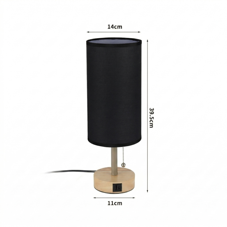 Brilagi - Stolová lampa s USB portom TABLON 1xE27/25W/230V dub/béžová/čierna