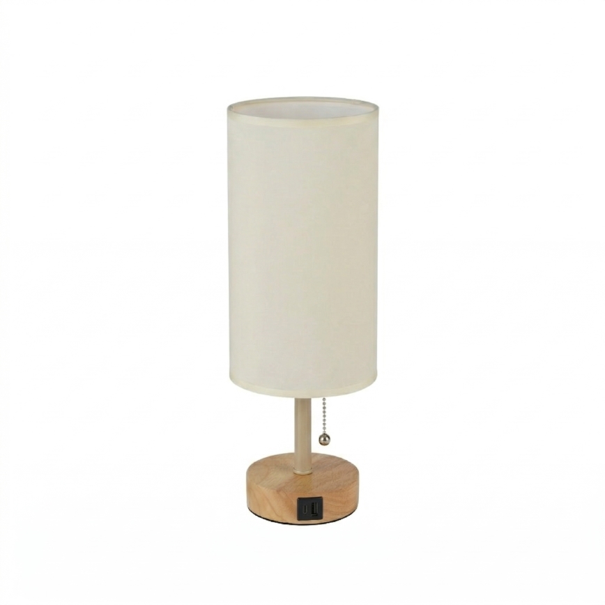 Brilagi - Stolová lampa s USB portom TABLON 1xE27/25W/230V dub/béžová/krémová
