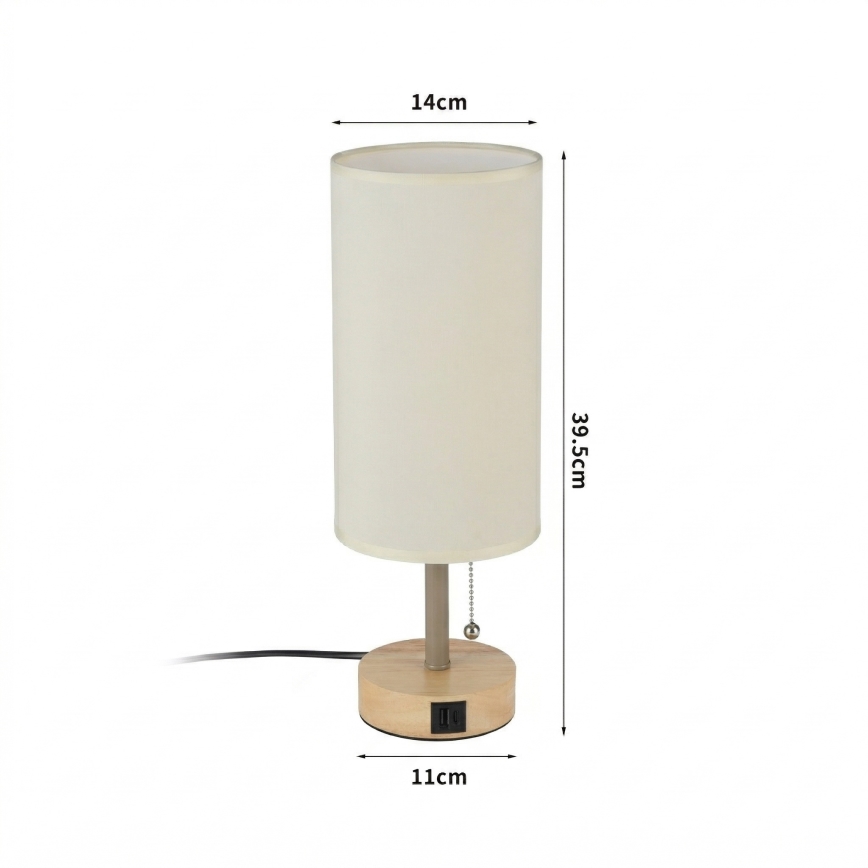 Brilagi - Stolová lampa s USB portom TABLON 1xE27/25W/230V dub/béžová/krémová