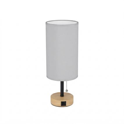 Brilagi - Stolová lampa s USB portom TABLON 1xE27/25W/230V dub/čierna/biela