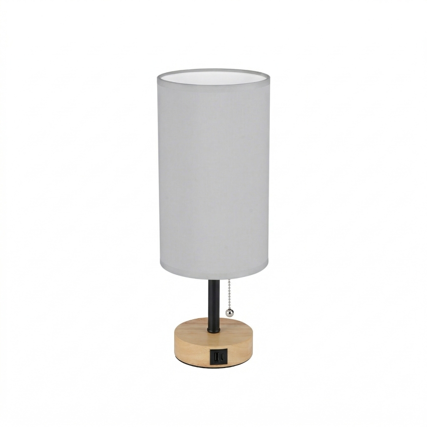 Brilagi - Stolová lampa s USB portom TABLON 1xE27/25W/230V dub/čierna/biela
