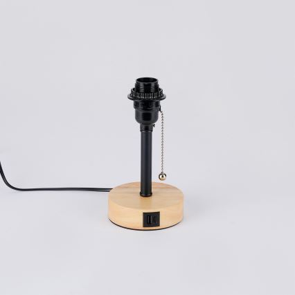 Brilagi - Stolová lampa s USB portom TABLON 1xE27/25W/230V dub/čierna/biela