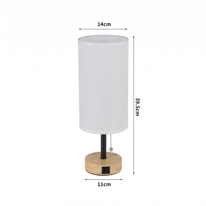 Brilagi - Stolová lampa s USB portom TABLON 1xE27/25W/230V dub/čierna/biela