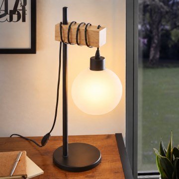 BRILAGI - Stolová lampa WOOD GLASS 1xE27/40W/230V hnedá/čierna/biela