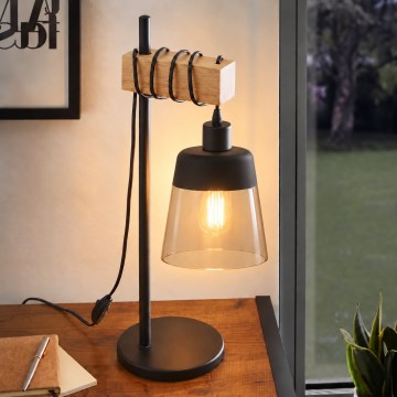 BRILAGI - Stolová lampa WOOD GLASS 1xE27/40W/230V hnedá/čierna/dýmová béžová