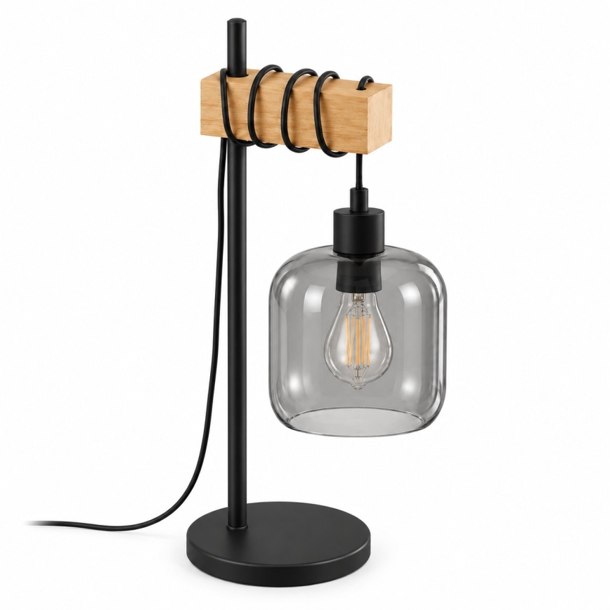BRILAGI - Stolová lampa WOOD GLASS 1xE27/40W/230V hnedá/čierna/dymovo-sivá