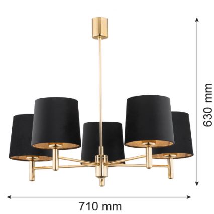 Brilagi - Stropné svietidlo na tyči MONTE 5xE27/15W/230V čierna/zlatá